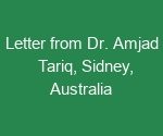 Read more about the article Letter from Dr. Amjad Tariq, Sidney, Australia