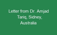 Letter from Dr. Amjad Tariq, Sidney, Australia