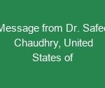 Read more about the article Message from Dr. Safee Chaudhry, United States of America